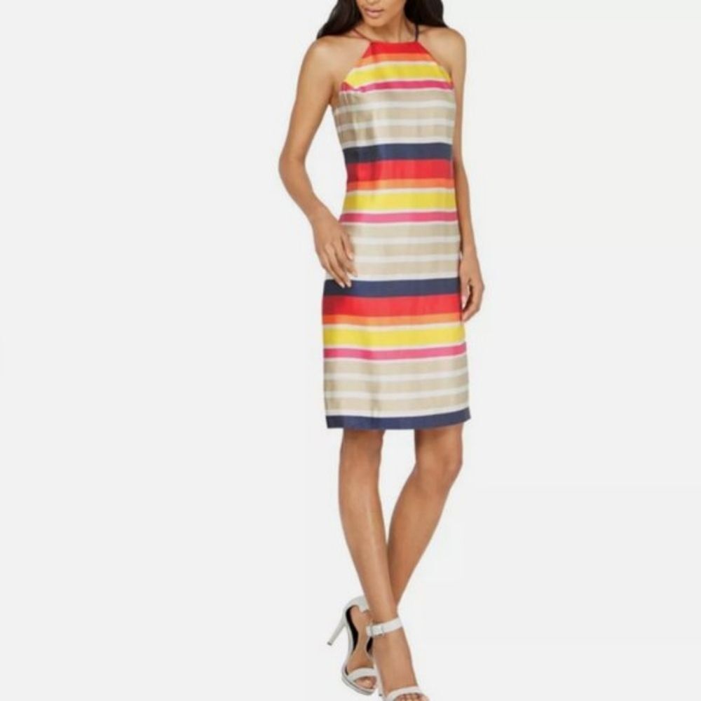 Trina Turk Vanah Striped Cocktail Halter Dress Sz M